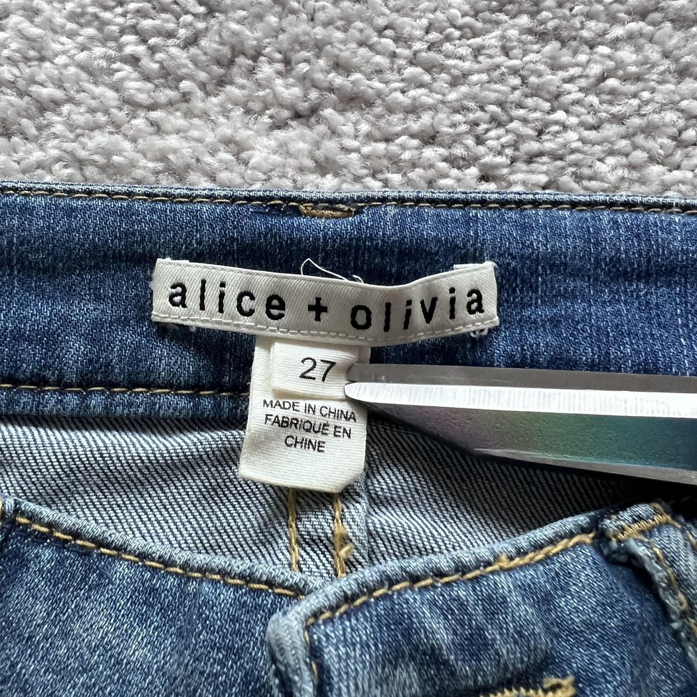 Alice + Olivia Chain Studded Side Stripe Slim Jeans Womens 27 Blue Mid Rise - Picture 8 of 16